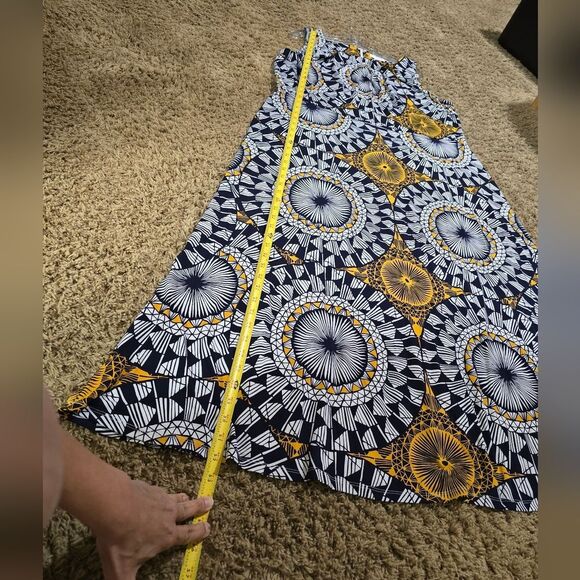 Sleeveless Geometric Print Maxi Dress - Dark Navy Blue,white and Gold - Picture 9 of 15